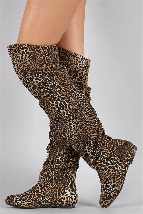 leopard slouchy thigh high boot boots thigh high boots high knee boots outfit