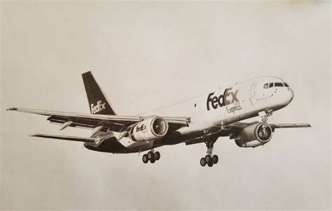 Fedex Boeing 757 11x14 Archival Print Of Pencil Drawing Etsy