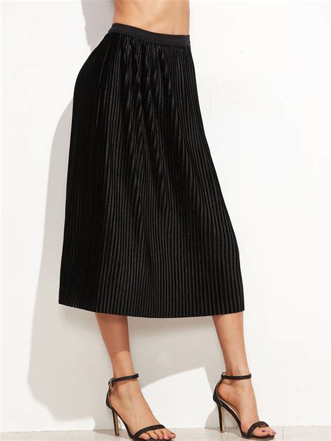 Black Elastic Waist Pleated Skirt Sheinsheinside