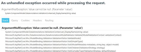 C An Unhandled Exception Occurred While Processing The Request Argumentnullexception Value