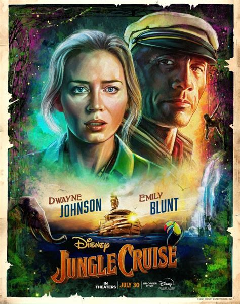 The Movie Poster For Disneys Jungle Cruise Featuring Two People And