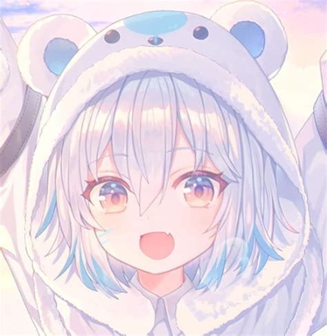 An Anime Girl With Blue Eyes And White Hair Wearing A Hoodie Over Her Head