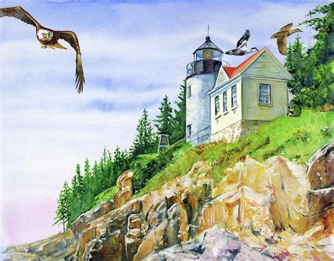 Bass Harbor Head Lighthouse Painting By John D Benson Pixels