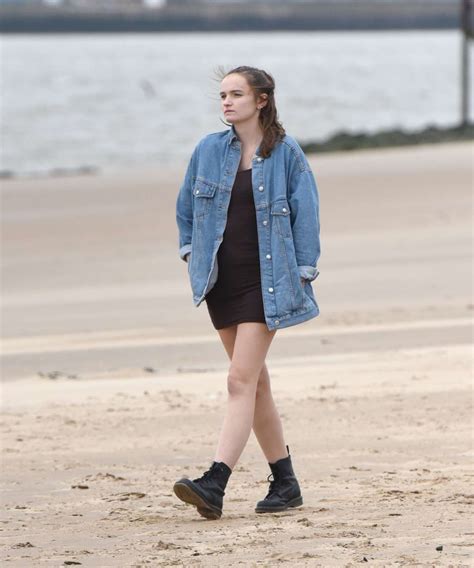 Abigail Lawrie Filming On A Wet And Cold Beach In Wallasey GotCeleb