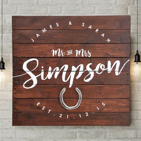 Personalised Mr And Mrs Horseshoe Wedding Wooden Sign By Nineteen74