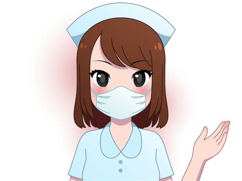 Enfermera con máscara de personaje de dibujos animados lindo recomendar pose Vector Premium