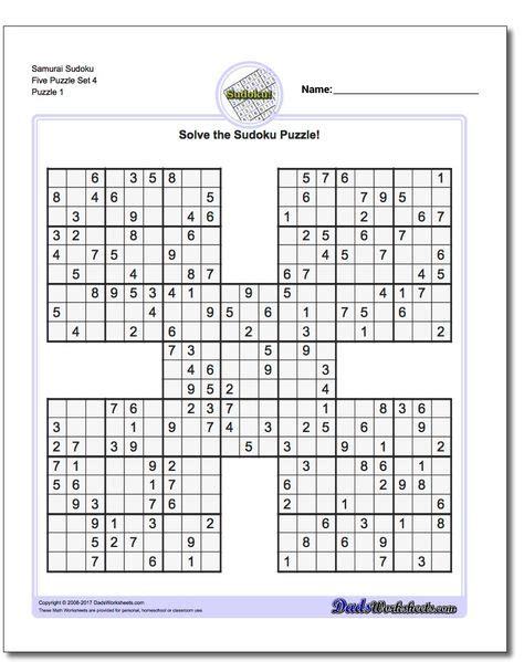 Samurai Sudoku Five Pattern Sudoku Sudoku Printable Puzzle