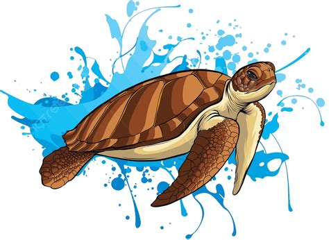 Vector Illustration Of Sea Turtle On Water Aquatic World Pop Art