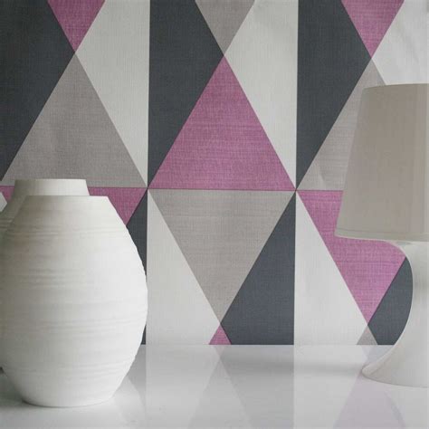 Geometric Triangles Loft Living Wallpaper In Pink Grey And White Ebay