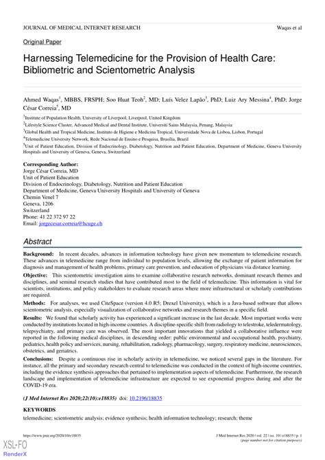 pdf harnessing telemedicine for provision of healthcare identifying research themes hotspots