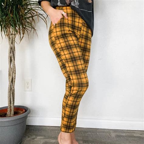 Yellow Plaid Pants Size Us Very Stretchy Depop