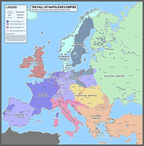 The Fall Of Napoleons Empire Changes In The Borders Of Europe From