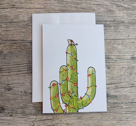 Cactus Holiday Card Saguaro Cactus Christmas Card Original Art Etsy