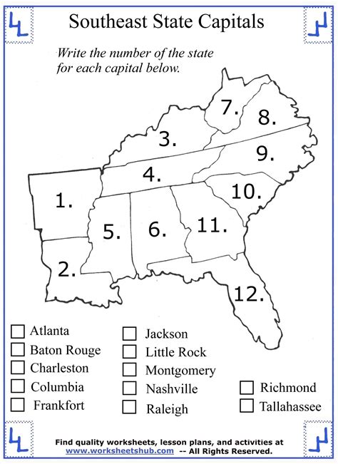 Southeast States And Capitals Quiz Printable Free Free Printable