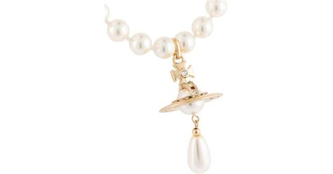 Vivienne Westwood One Row Pearl Drop Choker Gold In White Lyst