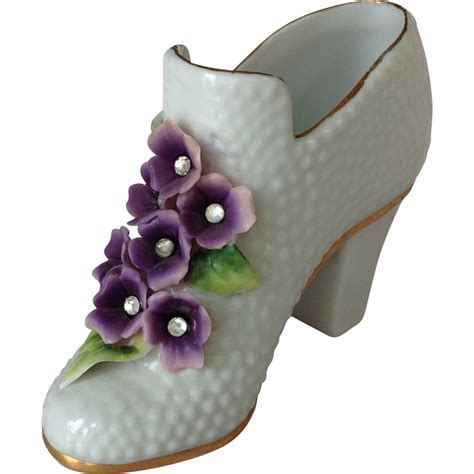 Sweet Violet Porcelain Shoe Figurine With Rhinestone Centers Maggie