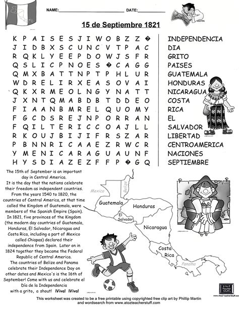 15 De Septiembre Búsqueda Free Word Search Hispanic Heritage Month