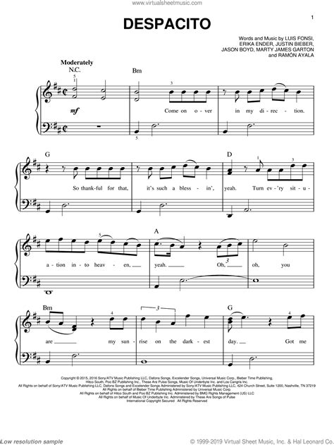 Search through the largest collection of easy piano sheet music at musicnotes. Bieber - Despacito sheet music for piano solo PDF v2