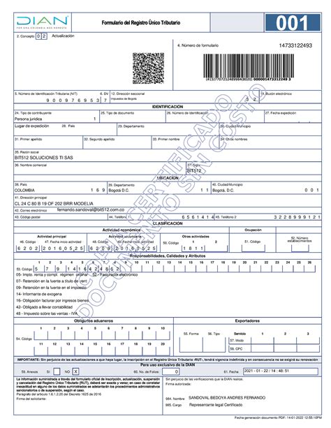 RUT BIT Formato único del formulario de registro único