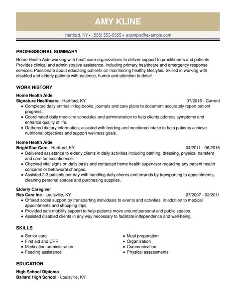 Home Health Aide Best Resume Examples For 2022 Myperfectresume