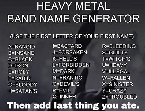 Whats Your Band Name Band Name Generator Names Heavy Metal Bands