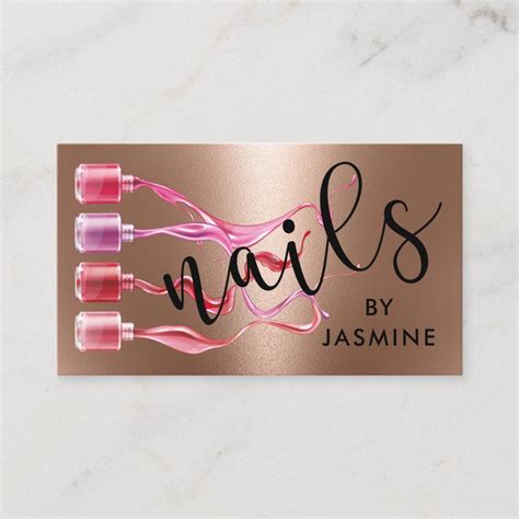 Modern Nails Rose Gold Foil Business Card Zazzle Foil Business Cards Gold Foil Business