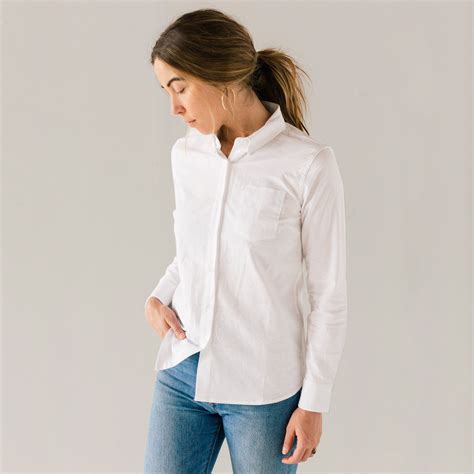 Stock Mfg Co Womens White Long Sleeve Oxford Shirt M