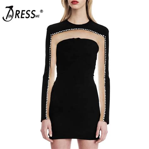 Indressme Diamonds Full Sleeve Winter Women Bandage Dress Sexy Hollow Out O Neck Bodycon Women