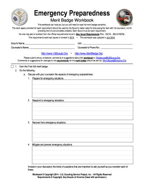 Emergency Preparedness Merit Badge Workbook - Fill Online, Printable