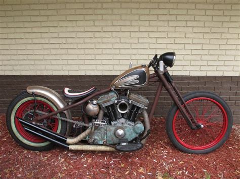 Rat Rod With Red Wheels And A Bobber Tank Motorcycle Harley Davidson