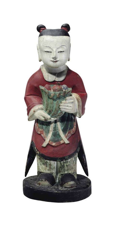 A Polychrome Wood Model Of An Attendant Figure Dongja Joseon
