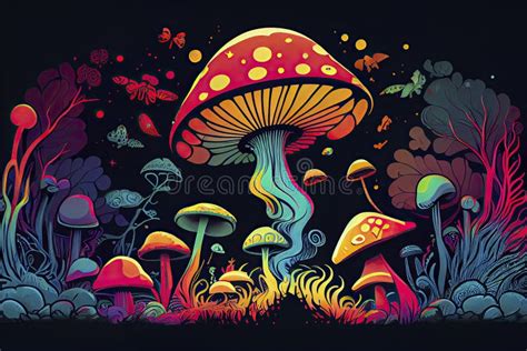 Psychedelic Trippy Lsd Or Magic Mushrooms Hallucinations Hippie Concept
