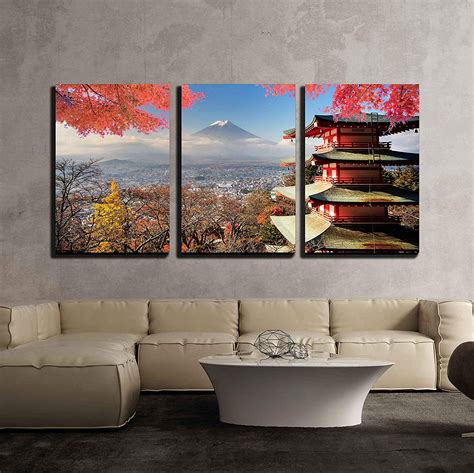 Wall26 3 Piece Canvas Wall Art Mt Fuji With Fall Colors In Japan