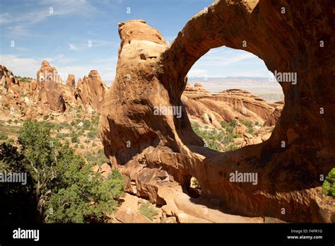 Double O Arch Arches National Park Utah Stock Photo Alamy