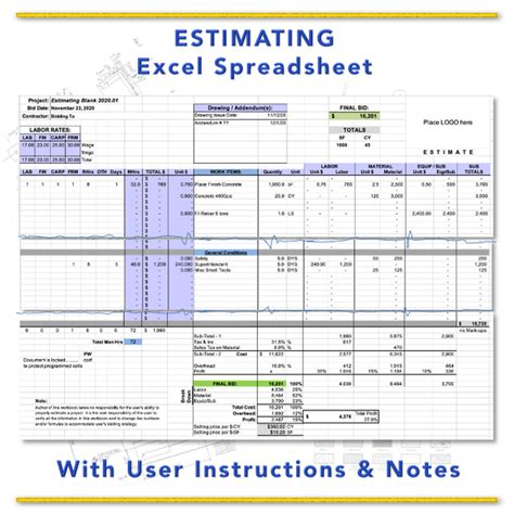Excel Estimating Spreadsheet Template D P Dorfmueller Co Inc