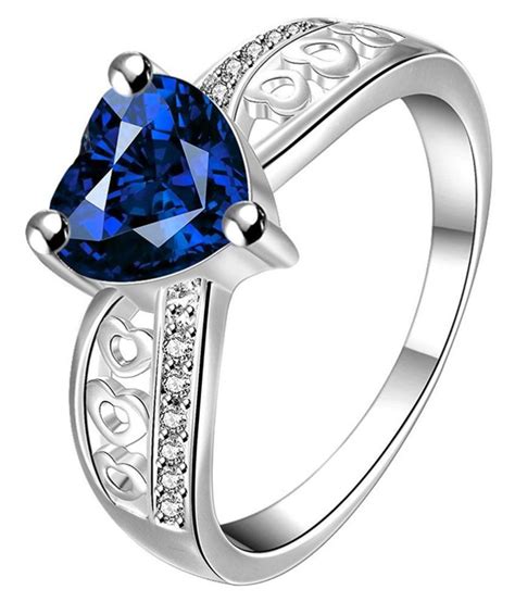 Vk Jewels Blue Heart Rhodium Plated Alloy Cz American Diamond Ring For