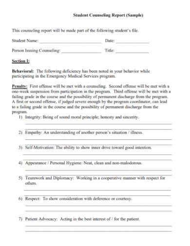 Free 14 Student Counseling Report Samples And Templates In Pdf Doc