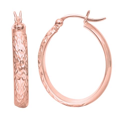 Jewelry Affairs 14K Rose Gold Hammered Polished Oval Hoop Earrings
