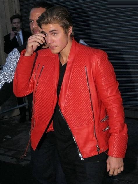 Justin Bieber Red Quilted Design Leather Jacket - Stars ...