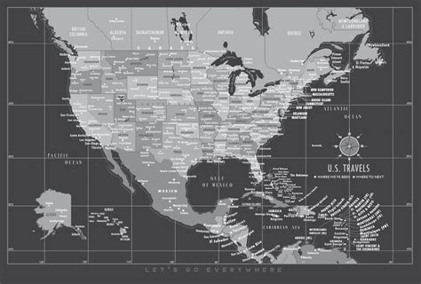 North America Push Pin Map North America Map Usa Map Canvas Etsy