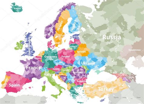 Alto mapa político detallado de color de Europa con regiones de los países Vector Vector de