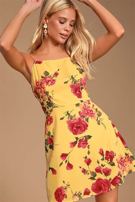 Cute Yellow Floral Print Dress Floral Mini Dress Sheath Dress Lulus