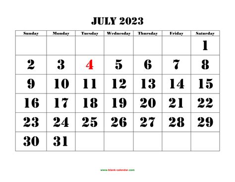 Free Download Printable July 2023 Calendar Large Font Design