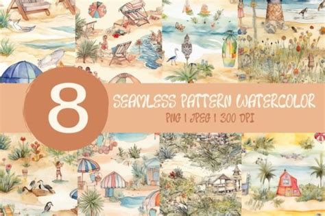 8 Watercolor Beach Seamless Pattern Graphic By Brown Cupple Design