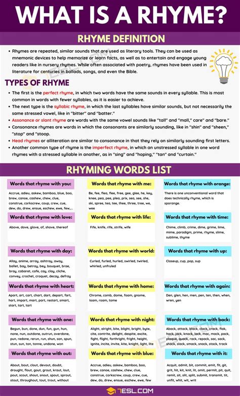 1000 Cool Rhyming Words In The English Language 7esl