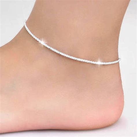 Thin 925 Stamped Silver Plated Shiny Chains Anklet For Women Girls Friend Foot Jewelry Leg