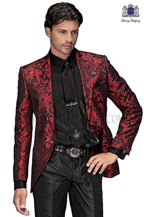 High Fashion Emotion Red Black Men Wedding Suit Model