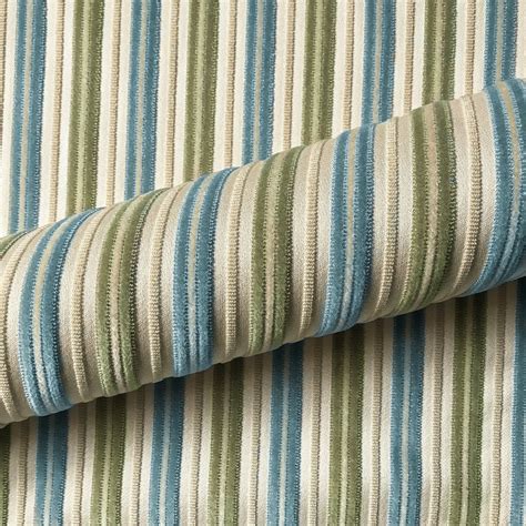 Sage And Ocean Blue Bohemian Velvet Stripe Upholstery Fabric 54 By The Yard