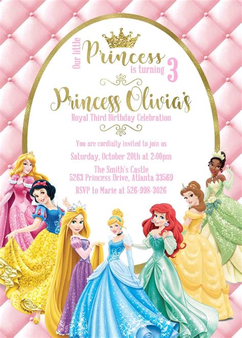 Disney Princess Printable Birthday Invitations 2023 Calendar Printable