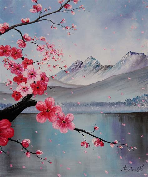 Japanese Cherry Blossom Painting Wallpaper Mural Wall